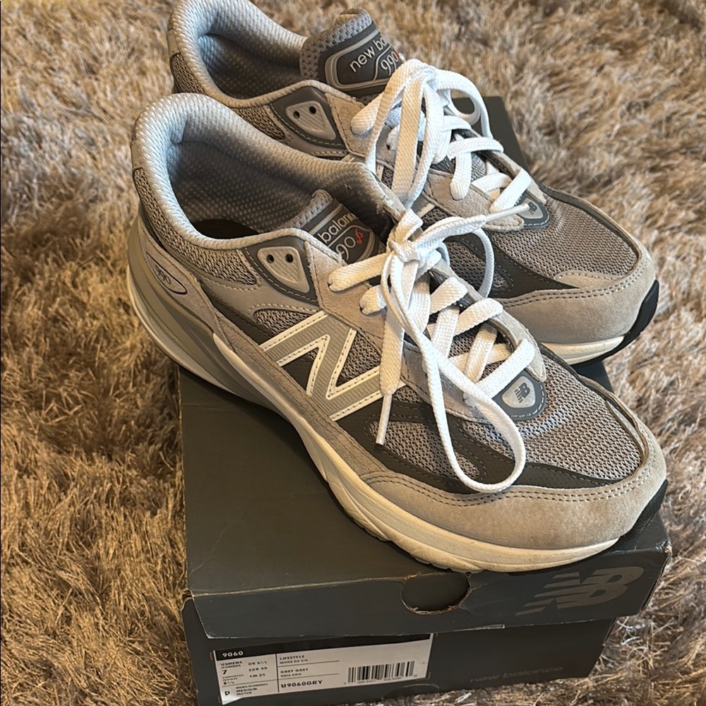 New Balance Gray and White Athletic Shoes with Suede Mesh Upper
